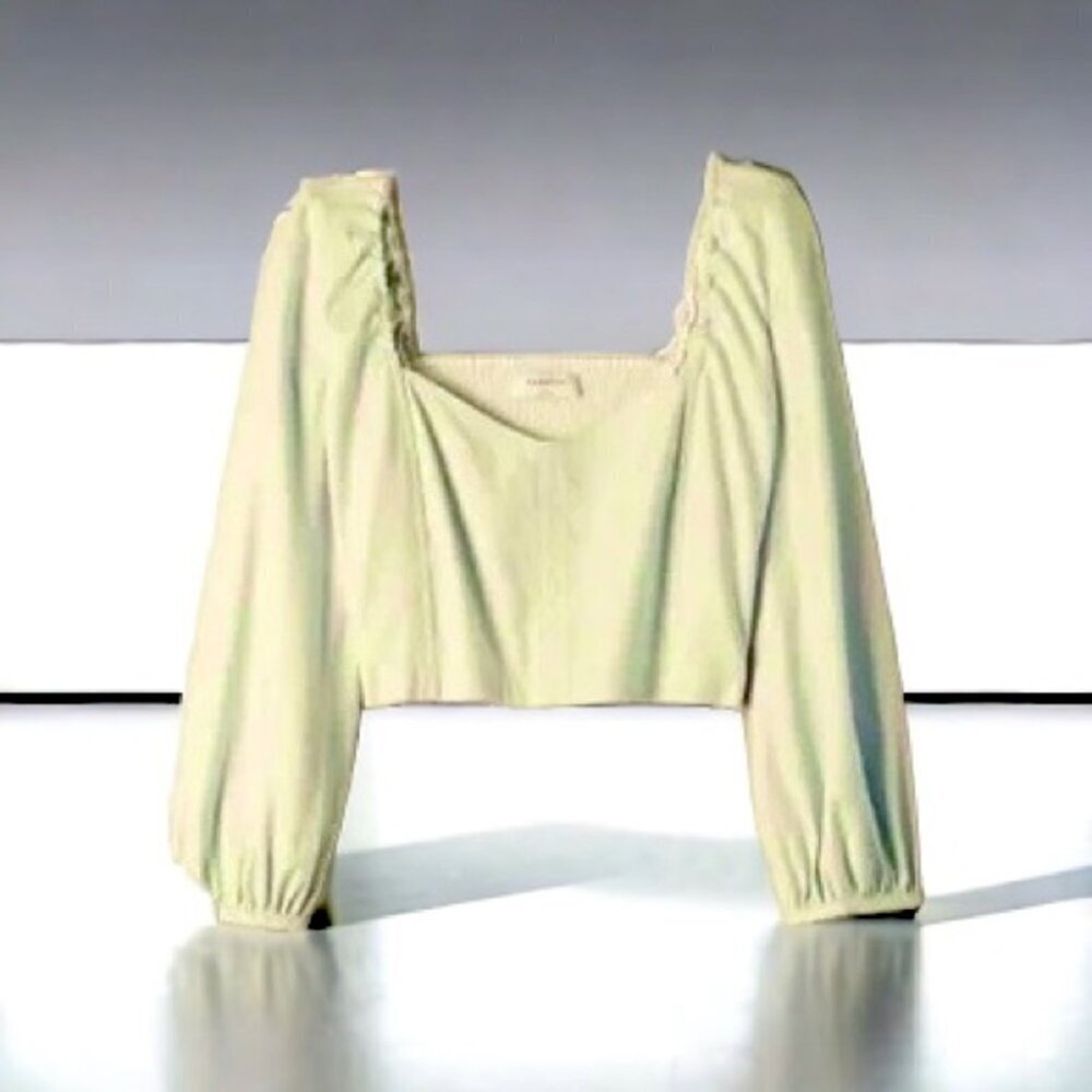 ** Babaton Hadwyn Cropped Linen Peasant Blouse in Pistachio Green Size 00